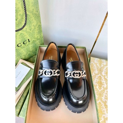 Gucci Women Lug Sole Horsebit Loafers in Black Leather