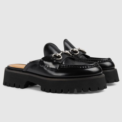 Gucci Women Mules in Black Leather with Horsebit