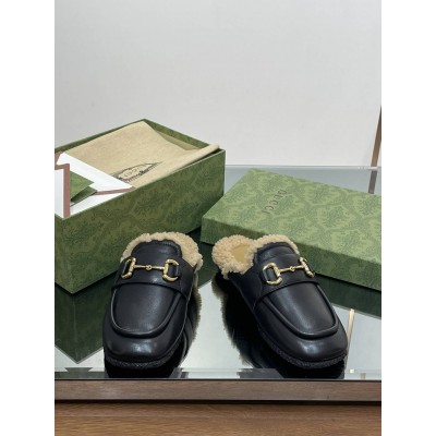 Gucci Women Mules with Horsebit and Wool Lining