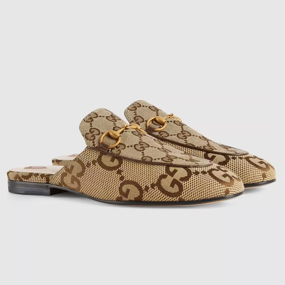 Gucci Women Princetown Slippers in Beige Jumbo GG Canvas