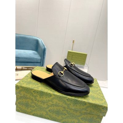 Gucci Women Princetown Slippers in Black Leather