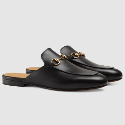 Gucci Women Princetown Slippers in Black Leather