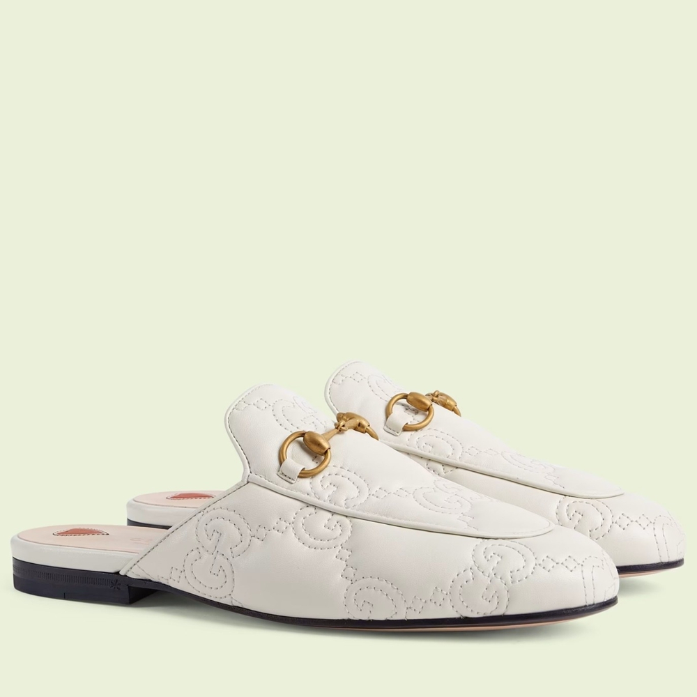 Gucci Women Princetown Slippers in White GG Matelasse Leather