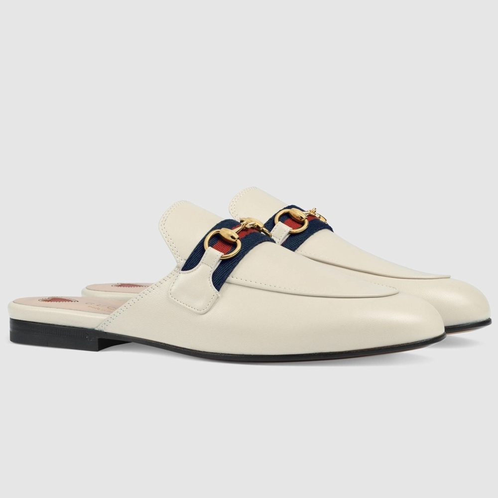 Gucci Women Princetown Slippers in White Leaher with Horsebit