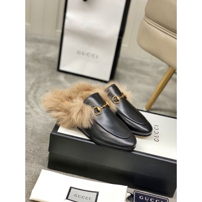 Gucci Women Princetown Slippers with Lamb Wool