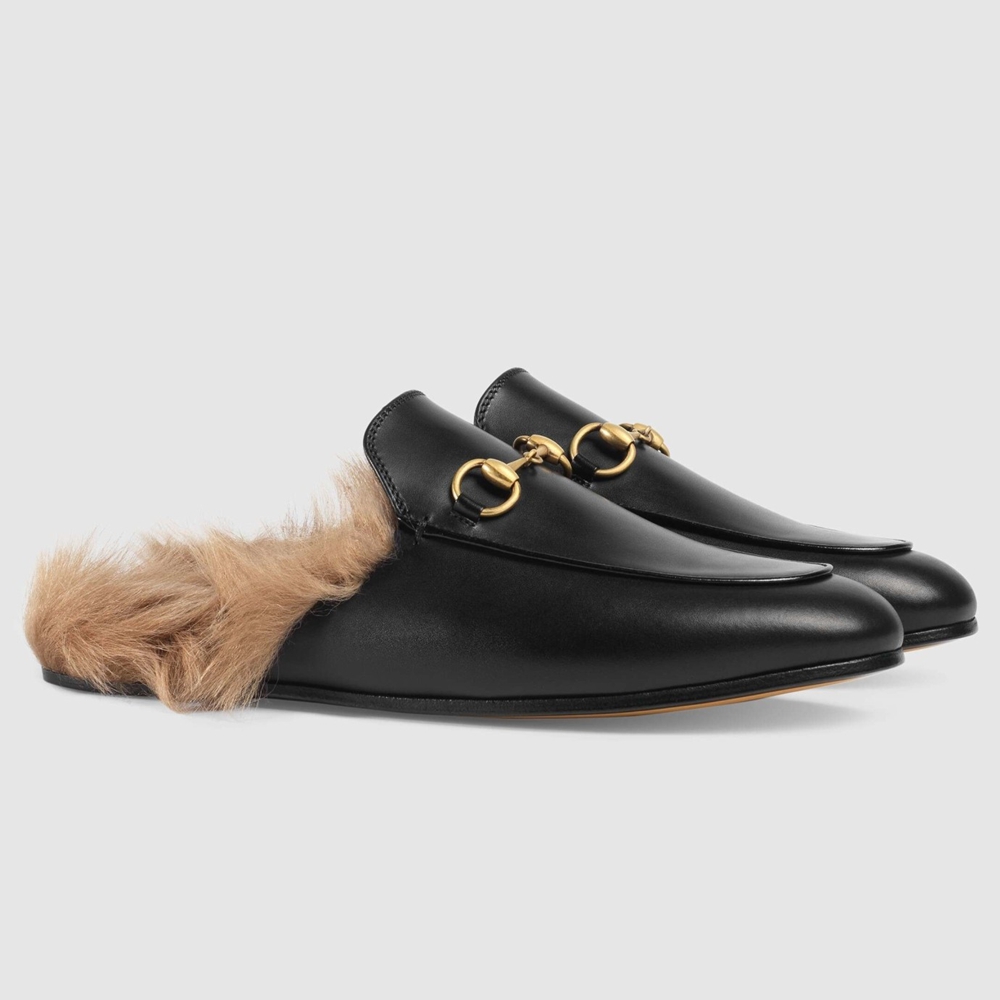 Gucci Women Princetown Slippers with Lamb Wool