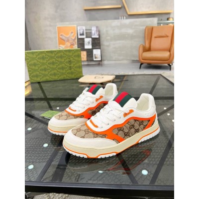 Gucci Women Re-Web Sneakers in GG Canvas with Orange Leather