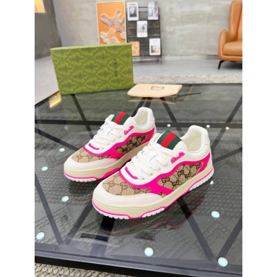 Gucci Women Re-Web Sneakers in GG Canvas with Pink Leather