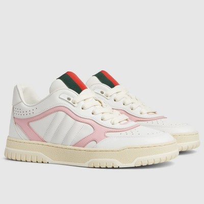 Gucci Women Re-Web Sneakers in White and Pink Leather