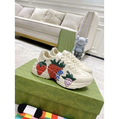 Gucci Women Rhyton Sneakers With Strawberry Print