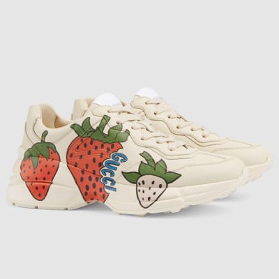 Gucci Women Rhyton Sneakers With Strawberry Print