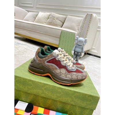 Gucci Women Rhyton Sneakers in Beige/Brick GG Canvas