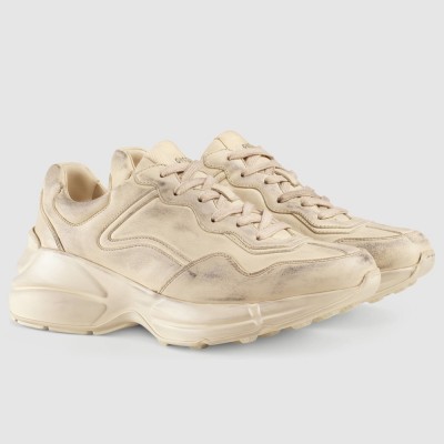 Gucci Women Rhyton Sneakers in Distressed Leather