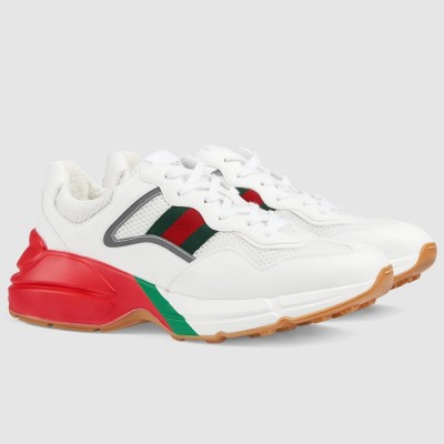 Gucci Women Rhyton Sneakers in White Leather with Mesh