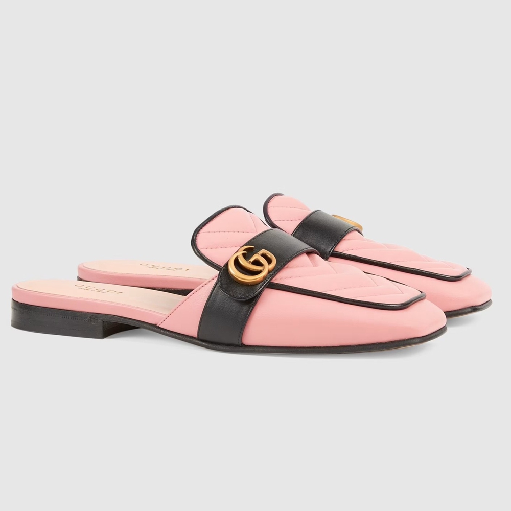 Gucci Women Slippers in Pink Leather with Double G