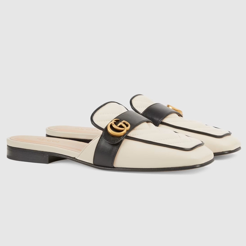 Gucci Women Slippers in White Leather with Double G