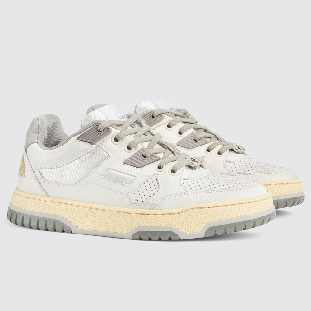 Gucci Women Sneakers in White Distressed Effect Leather