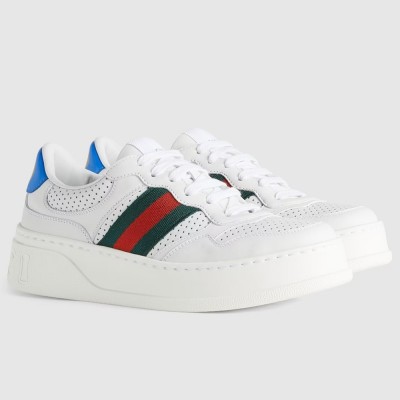 Gucci Women Sneakers in White Perforated Leather with Web