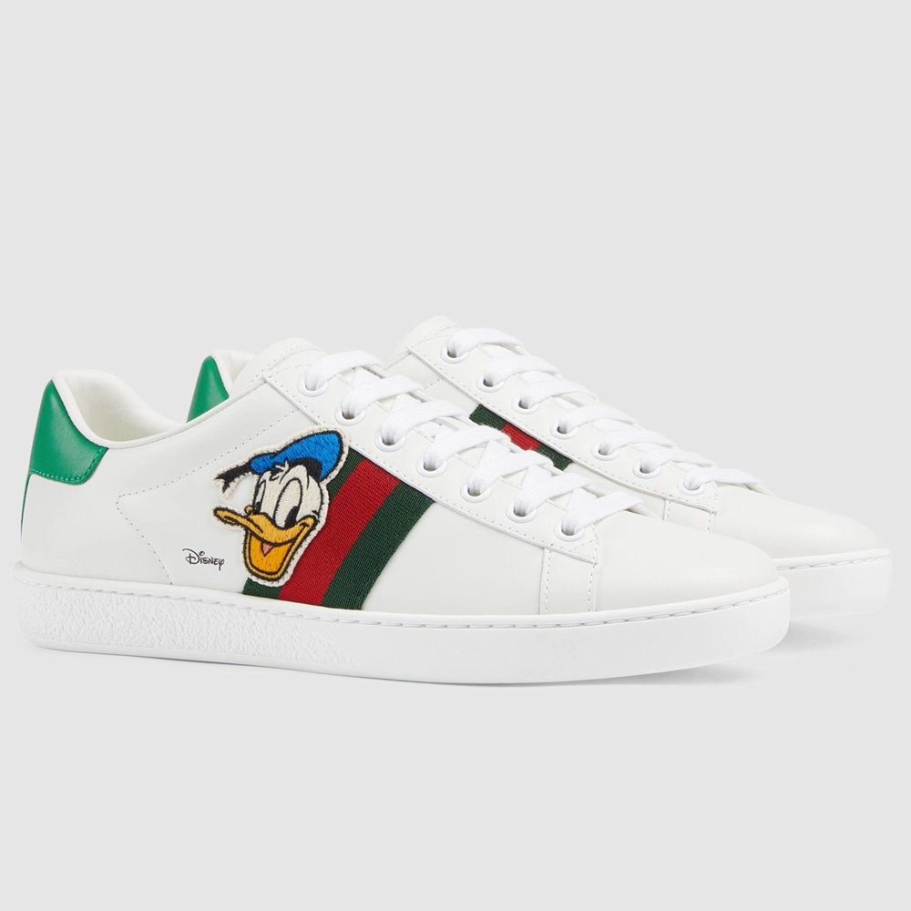 Gucci Women White Ace Sneakers with Disney Donald Duck